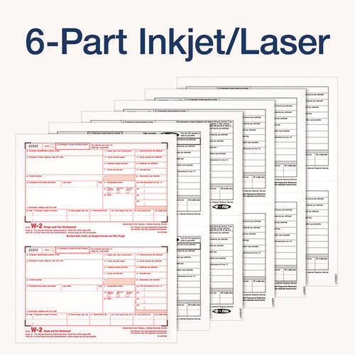 6-part W-2 Tax Forms With Tax Forms Helper, Fiscal Year: 2024, Six-part Carbonless, 8.5 X 5.5, 2 Forms/sheet, 50 Forms Total