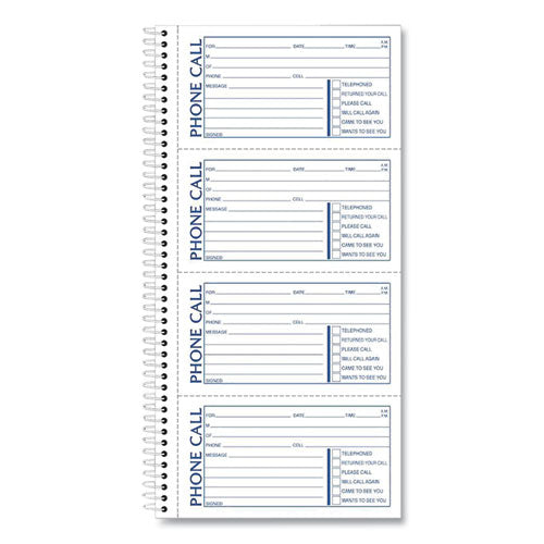 Spiralbound Message Book, Two-part Carbonless, 5 X 2.75, 4 Forms/sheet, 400 Forms Total