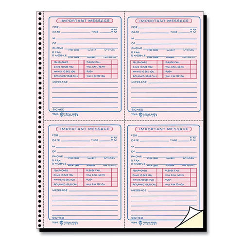 Telephone Message Book With Fax/mobile Section, Two-part Carbonless, 3.88 X 5.5, 4 Forms/sheet, 400 Forms Total