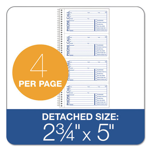 Second Nature Phone Call Book, Two-part Carbonless, 5 X 2.75, 4 Forms/sheet, 400 Forms Total