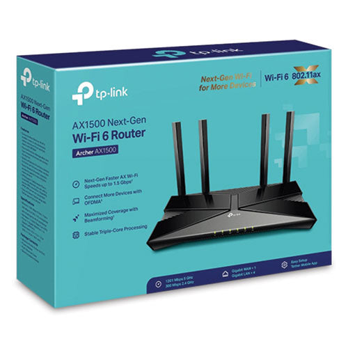 Archer Ax1500 Wireless And Ethernet Router, 5 Ports, Dual-band 2.4 Ghz/5 Ghz