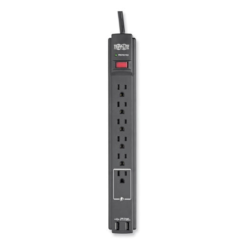 Protect It! Surge Protector, 6 Ac Outlets/2 Usb Ports, 6 Ft Cord, 990 J, Black