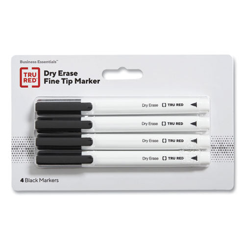 Dry Erase Marker, Pen-style, Fine Bullet Tip, Black, 4/pack