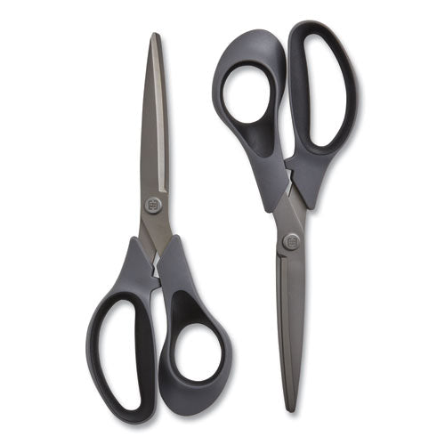 Non-stick Titanium-coated Scissors, 8" Long, 3.86" Cut Length, Straight Gray/black Handle, Gun-metal Gray Blades, 2/pack