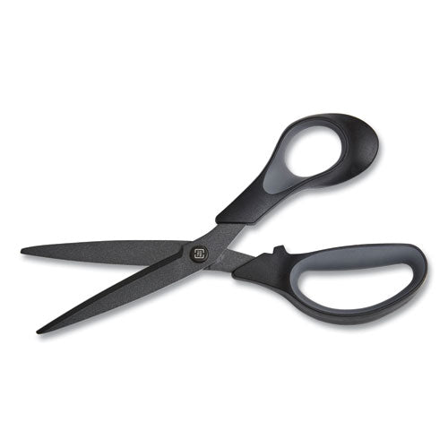 Non-stick Titanium-coated Scissors, 8" Long, 3.86" Cut Length, Straight Black/gray Handle, Charcoal Black Blades