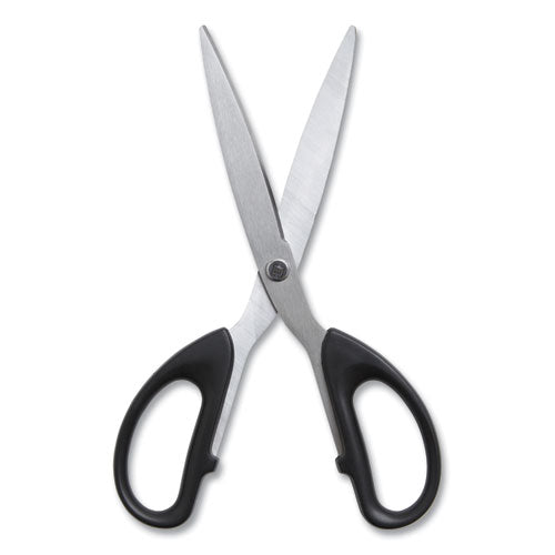 Ambidextrous Stainless Steel Scissors, 8" Long, 3.86" Cut Length, Straight Symmetrical Black Handle, 2/pack