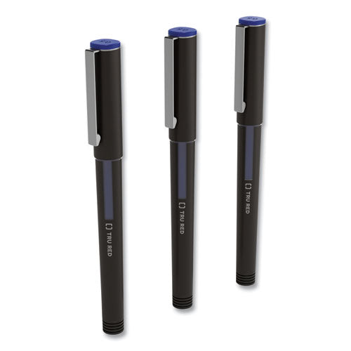 Roller Ball Pen, Stick, Fine 0.5 Mm, Blue Ink, Black/blue/clear Barrel, 3/pack