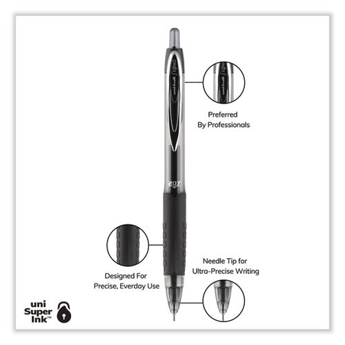 Signo 207 Needle Point Gel Pen, Retractable, Medium 0.7 Mm, Black Ink, Clear/black Barrel, Dozen