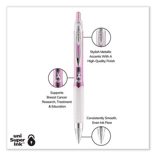 Signo 207 Gel Pen, Breast Cancer, Retractable, Medium 0.7 Mm, Black Ink, Translucent Pink/translucent White Barrel, 2/pack