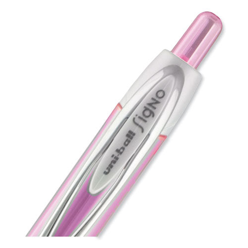 Signo 207 Gel Pen, Breast Cancer, Retractable, Medium 0.7 Mm, Black Ink, Translucent Pink/translucent White Barrel, 2/pack