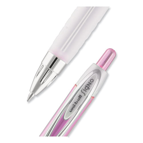 Signo 207 Gel Pen, Breast Cancer, Retractable, Medium 0.7 Mm, Black Ink, Translucent Pink/translucent White Barrel, 2/pack