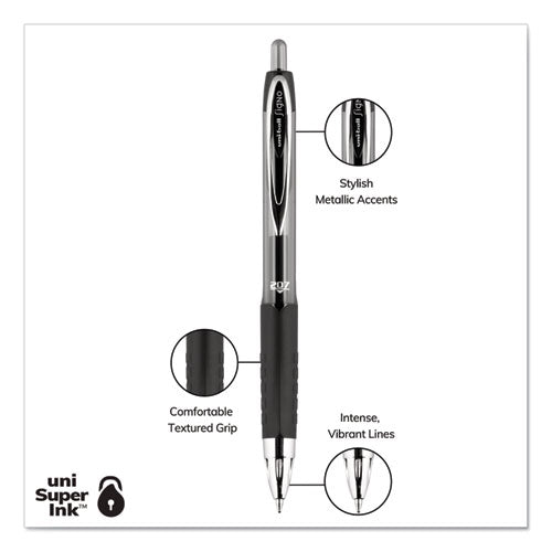 Signo 207 Gel Pen, Retractable, Medium 0.7 Mm, Black Ink, Clear/black Barrel, 8/pack