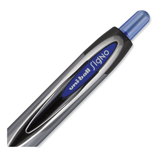 Signo 207 Gel Pen, Retractable, Bold 1 Mm, Blue Ink, Smoke/black/blue Barrel, Dozen