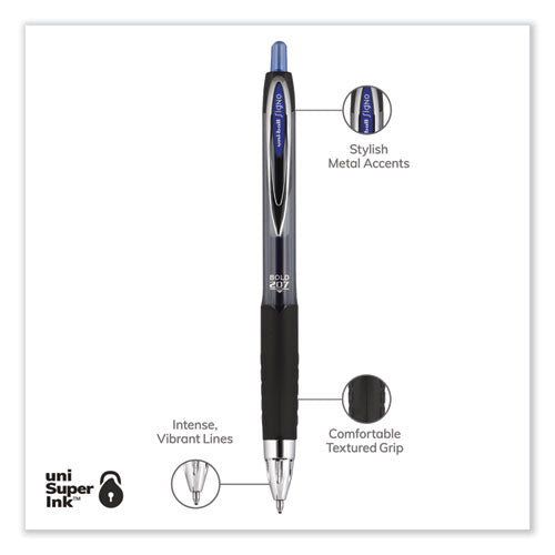 Signo 207 Gel Pen, Retractable, Bold 1 Mm, Blue Ink, Smoke/black/blue Barrel, Dozen