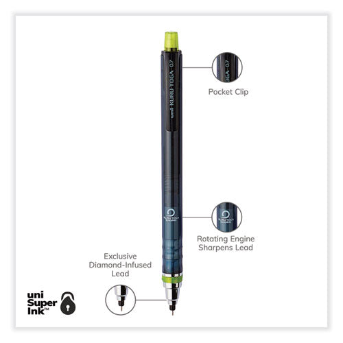 Kurutoga Mechanical Pencil With Tube Of Diamond Lead, 0.7 Mm, Hb (#2), Black Lead, Black/green Barrel