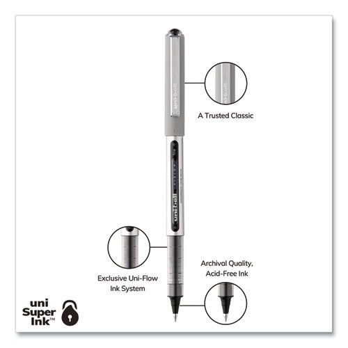 Vision Roller Ball Pen, Stick, Fine 0.7 Mm, Black Ink, Silver/black/clear Barrel, 36/pack