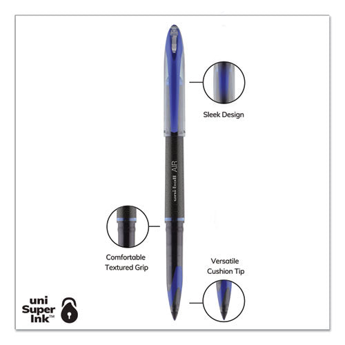 Air Porous Gel Pen, Stick, Medium 0.7 Mm, Blue Ink, Black/blue Barrel, 3/pack