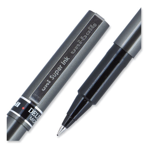 Deluxe Roller Ball Pen, Stick, Extra-fine 0.5 Mm, Black Ink, Metallic Gray/black Barrel, Dozen