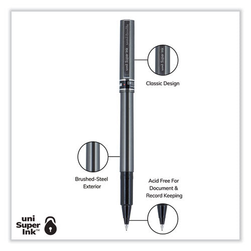 Deluxe Roller Ball Pen, Stick, Extra-fine 0.5 Mm, Black Ink, Metallic Gray/black Barrel, Dozen