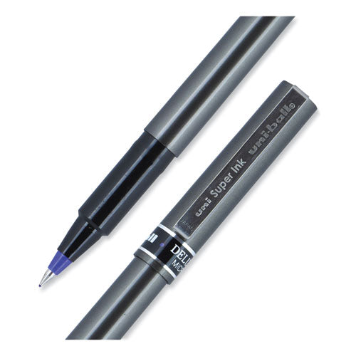 Deluxe Roller Ball Pen, Stick, Extra-fine 0.5 Mm, Blue Ink, Metallic Gray/black/blue Barrel, Dozen