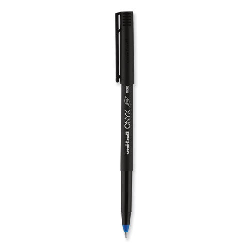 Onyx Roller Ball Pen, Stick, Extra-fine 0.5 Mm, Blue Ink, Black/blue Barrel, Dozen