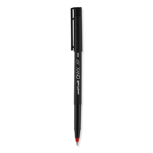 Onyx Roller Ball Pen, Stick, Extra-fine 0.5 Mm, Red Ink, Black/red Barrel, Dozen