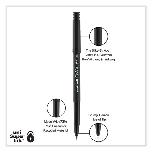 Onyx Roller Ball Pen, Stick, Fine 0.7 Mm, Black Ink, Black Barrel, Dozen