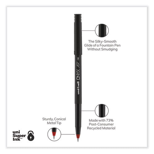 Onyx Roller Ball Pen, Stick, Fine 0.7 Mm, Red Ink, Black/red Barrel, Dozen