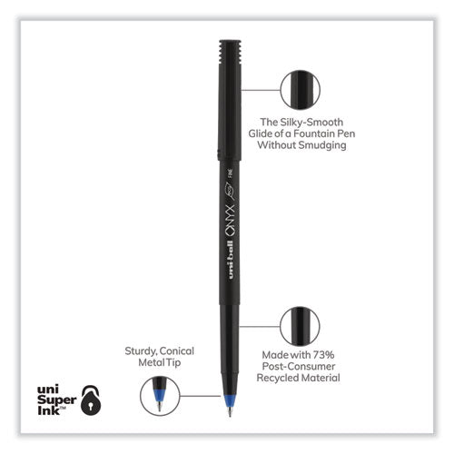 Onyx Roller Ball Pen, Stick, Fine 0.7 Mm, Blue Ink, Black/blue Barrel, Dozen