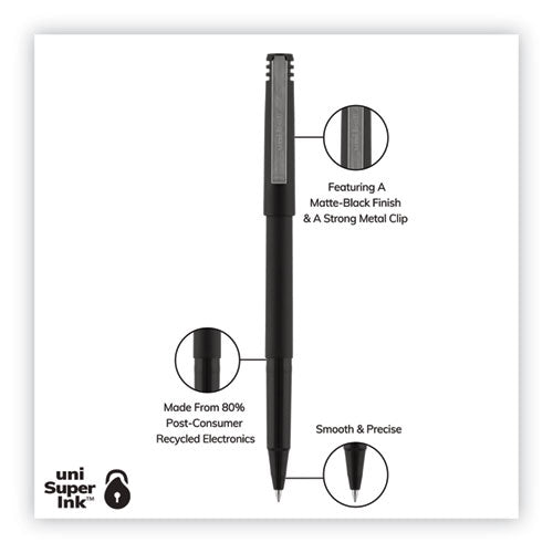 Roller Ball Pen, Stick, Extra-fine 0.5 Mm, Black Ink, Black Matte Barrel, Dozen