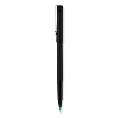 Roller Ball Pen, Stick, Extra-fine 0.5 Mm, Green Ink, Black/green Barrel, Dozen