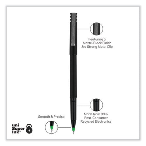 Roller Ball Pen, Stick, Extra-fine 0.5 Mm, Green Ink, Black/green Barrel, Dozen