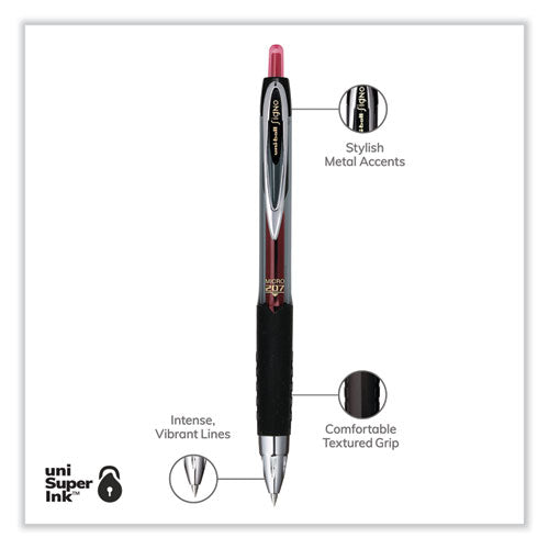 Signo 207 Gel Pen, Retractable, Fine 0.5 Mm, Red Ink, Smoke/black/red Barrel, Dozen