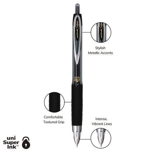 Signo 207 Gel Pen, Retractable, Fine 0.5 Mm, Black Ink, Smoke/black Barrel, 4/pack