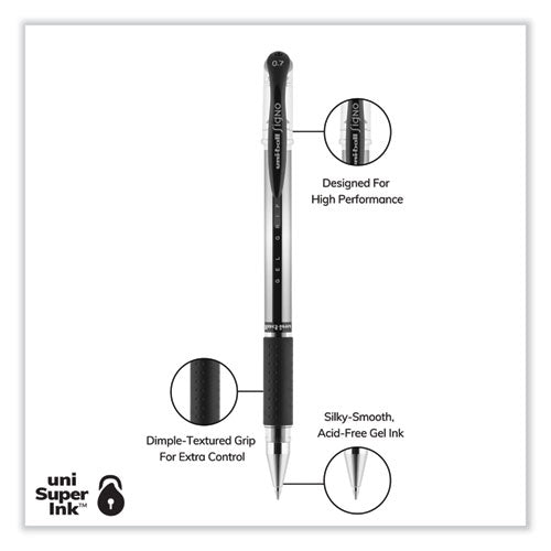 Signo Grip Gel Pen, Stick, Medium 0.7 Mm, Black Ink, Clear/black/silver Barrel, Dozen