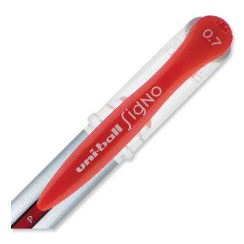 Signo Grip Gel Pen, Stick, Medium 0.7 Mm, Red Ink, Clear/red/silver Barrel, Dozen