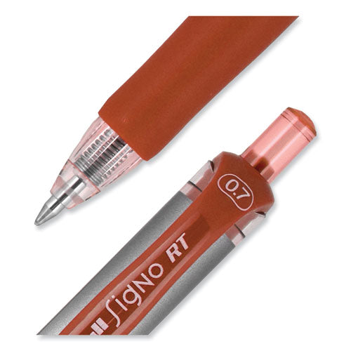 Signo Gel Pen, Retractable, Medium 0.7 Mm, Red Ink, Silver/red Barrel, Dozen