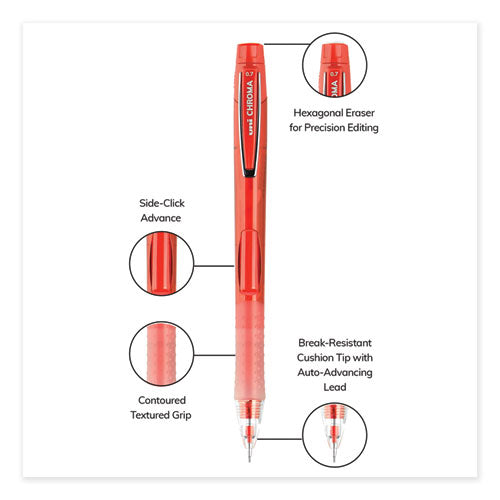 Chroma Mechanical Pencil, 0.7 Mm, Hb (#2), Black Lead, Red Barrel, Dozen