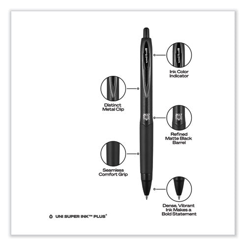 207 Plus+ Gel Pen, Retractable, Medium 0.7 Mm, Black Ink, Black Barrel, 4/pack