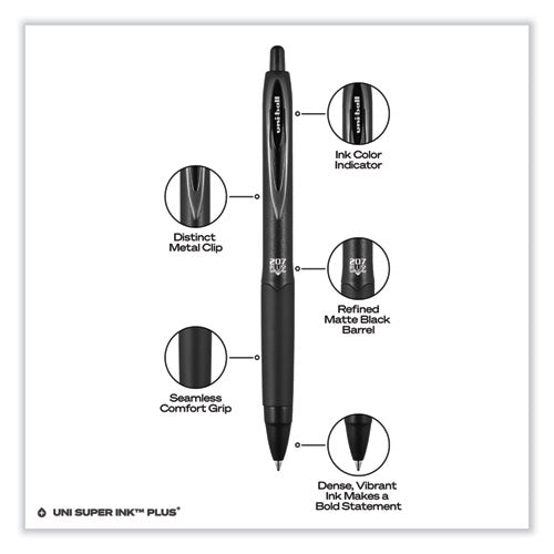 207 Plus+ Gel Pen, Retractable, Medium 0.7 Mm, Black Ink, Black Barrel, Dozen