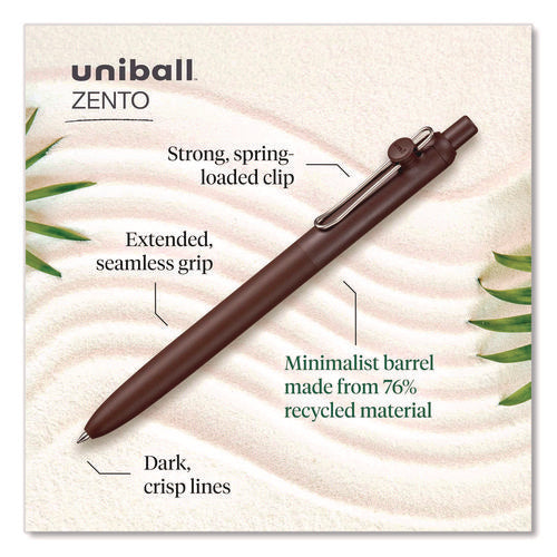 Zento Gel Pen, Retractable, Medium 0.7 Mm, Black Ink, Adobe/linen/mist/umber Barrel Colors, Dozen