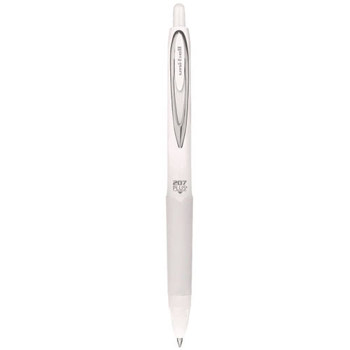 207 Plus+ Gel Pen, Retractable, Medium 0.7 Mm, Black Ink, White Barrel, Dozen