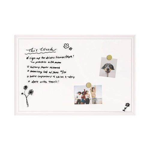 Magnetic Dry Erase Board With Decor Frame, 30" X 20", White Surface, White Wood Frame