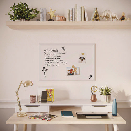 Magnetic Dry Erase Board With Decor Frame, 30" X 20", White Surface, White Wood Frame