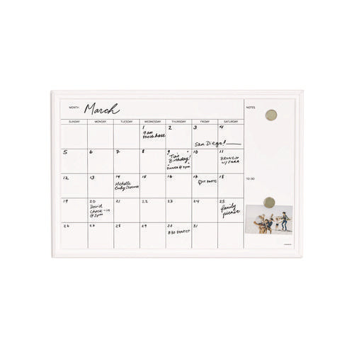 Magnetic Dry Erase Calendar With Decor Frame, Monthly Planning/scheduling, 30" X 20", White Surface, White Wood Frame