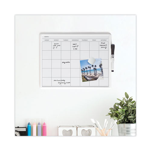 Magnetic Dry Erase Monthly Calendar, 14" X 11", White Surface, White Plastic Frame