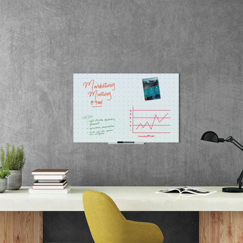 Floating Glass Ghost Grid Dry Erase Board, 36" X 24" (actual Size: 35" X 23"), White Surface