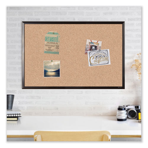 Cork Bulletin Board With Aluminum Frame, 36" X 24" (actual Size: 35" X 23"), Tan Surface, Black Aluminum Frame