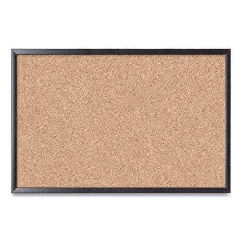 Cork Bulletin Board, 36" X 24" (actual Size: 35" X 23"), Tan Surface, Black Wood Frame