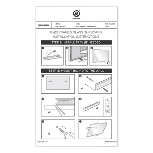 3n1 Magnetic Glass Dry Erase Combo Board, Monthly Planning, 24 X 18 (actual Size: 23 X 17), Gray/white Surface, White Frame